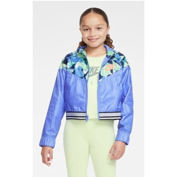 Nike Girls Windrunner Jacket Sz. XL Floral Hood Zip Lightweight - Picture 1 of 11